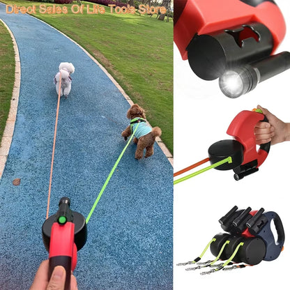 Retractable Dual Pet Leash for 2 Small Dogs Cats Zero Tangle Puppy Traction Rope Outdoor Running Training Dog Accessories